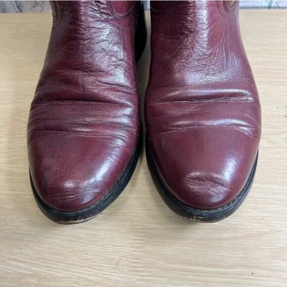 Vintage Old West Men's Western Burgundy Leather Roper Cowboy Boots Size 8.5D - Picture 10 of 13